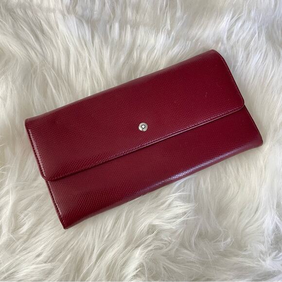 Mont Blanc | Women’s Red Leather Envelope Snap Closure Zipper Pocket Coins Cards - Picture 2 of 9